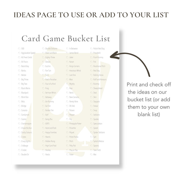 Card Game Bucket List (Printable)