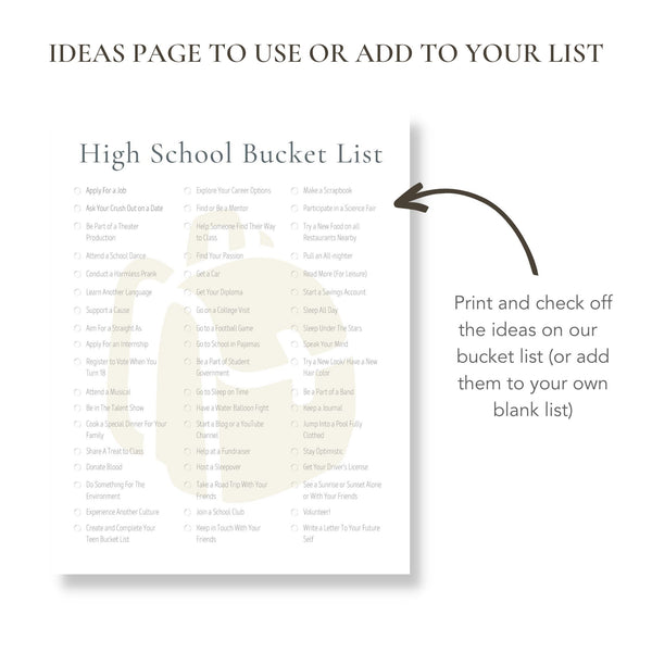 High School Bucket List (Printable)