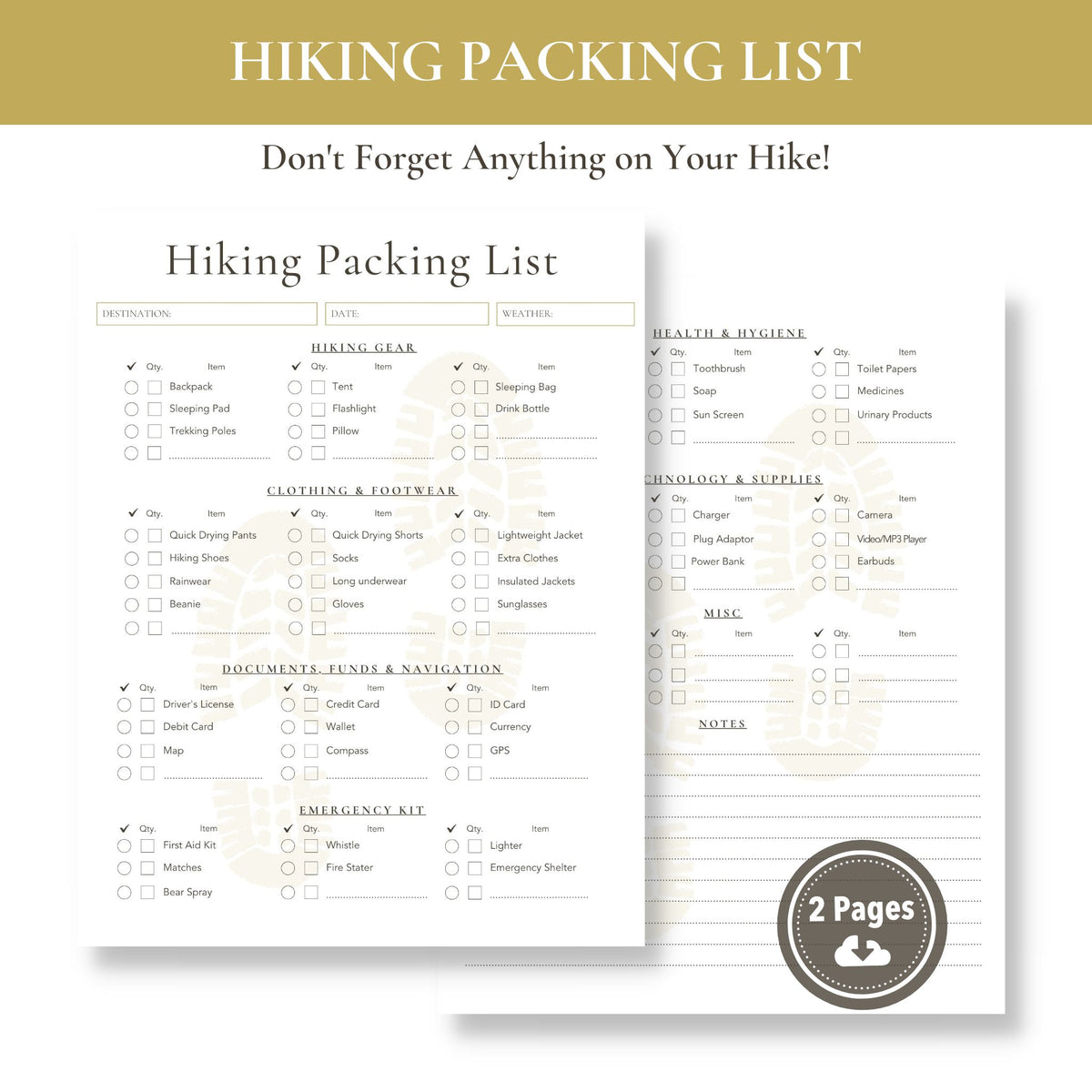 Printable Hiking Packing List – buck - Main Image
