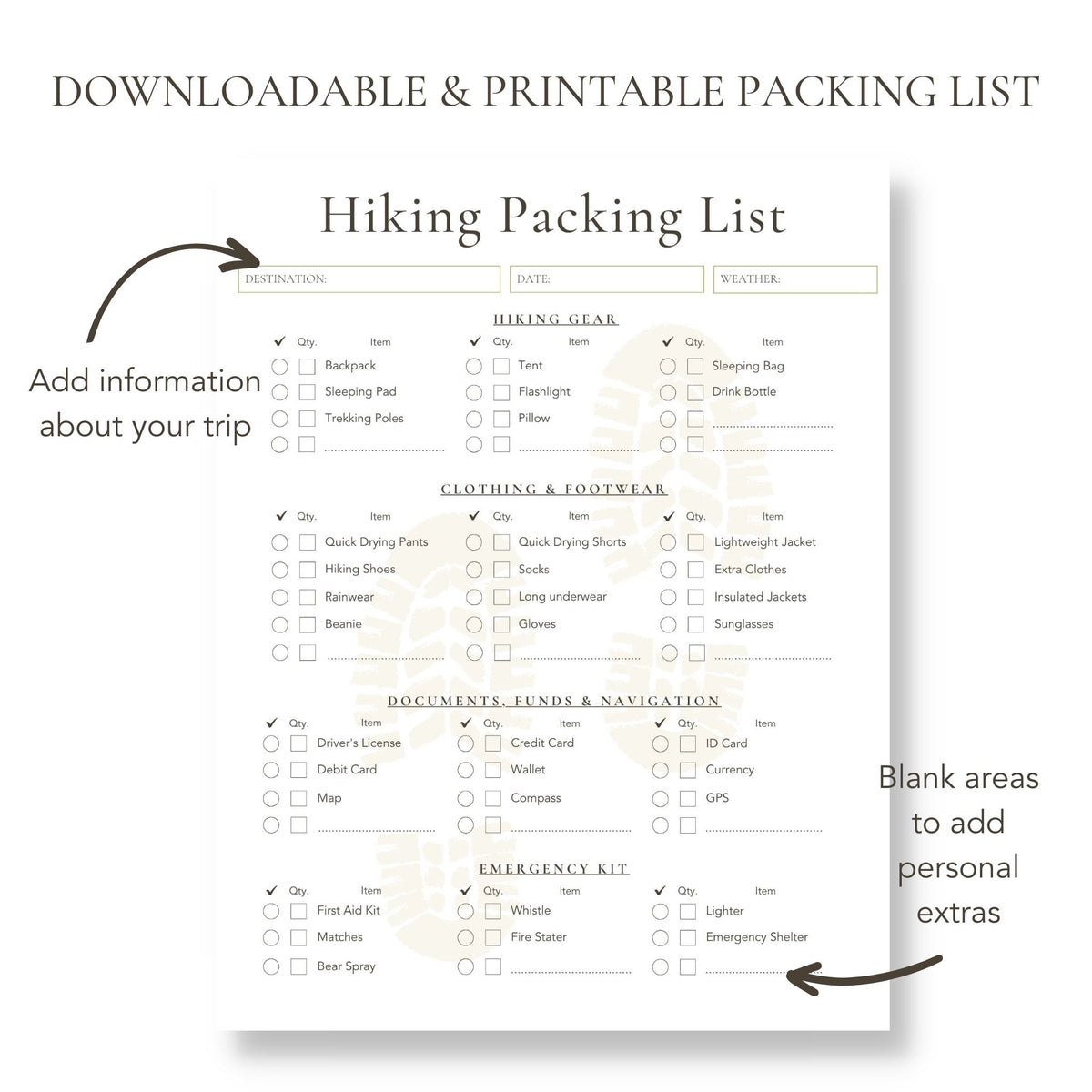 Printable Hiking Packing List buck & co.