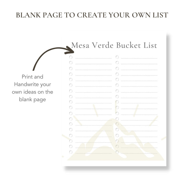 Mesa Verde Colorado Bucket List (Printable)