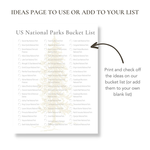 US National Parks Bucket List (Printable)