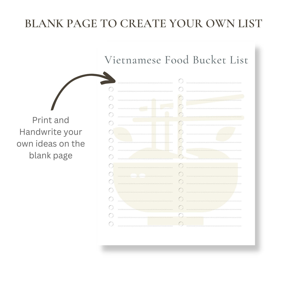 Printable Vietnamese Food Bucket List (Blank Template Included!) buck