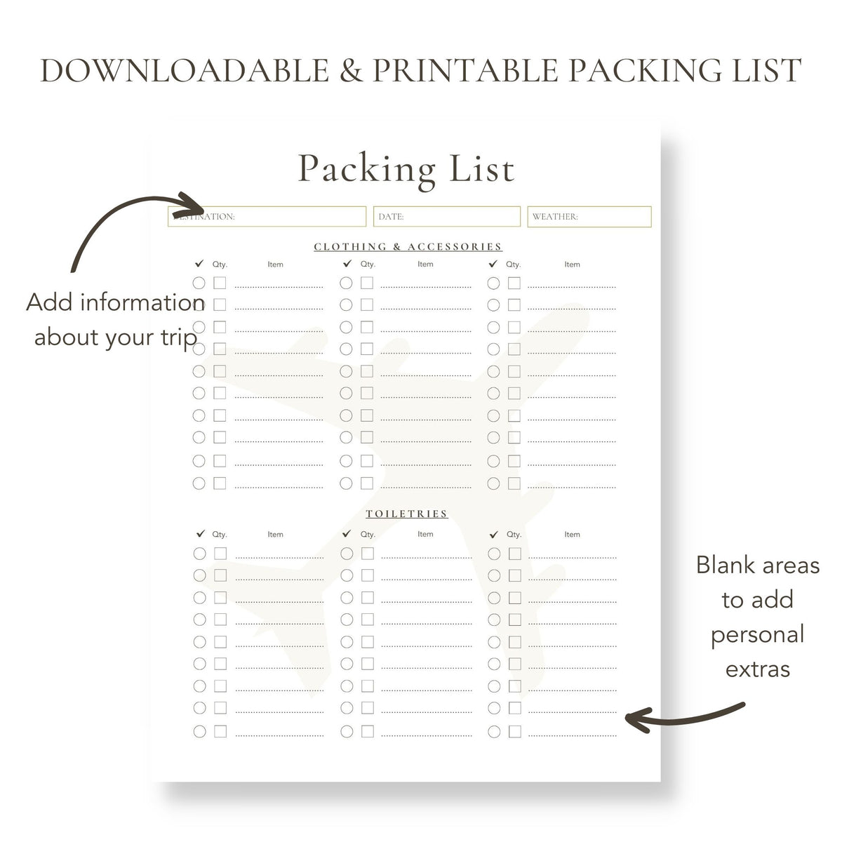 Printable: Travel Packing Checklist Balck and white / Brown and Beije –  CSLifeabroadshop