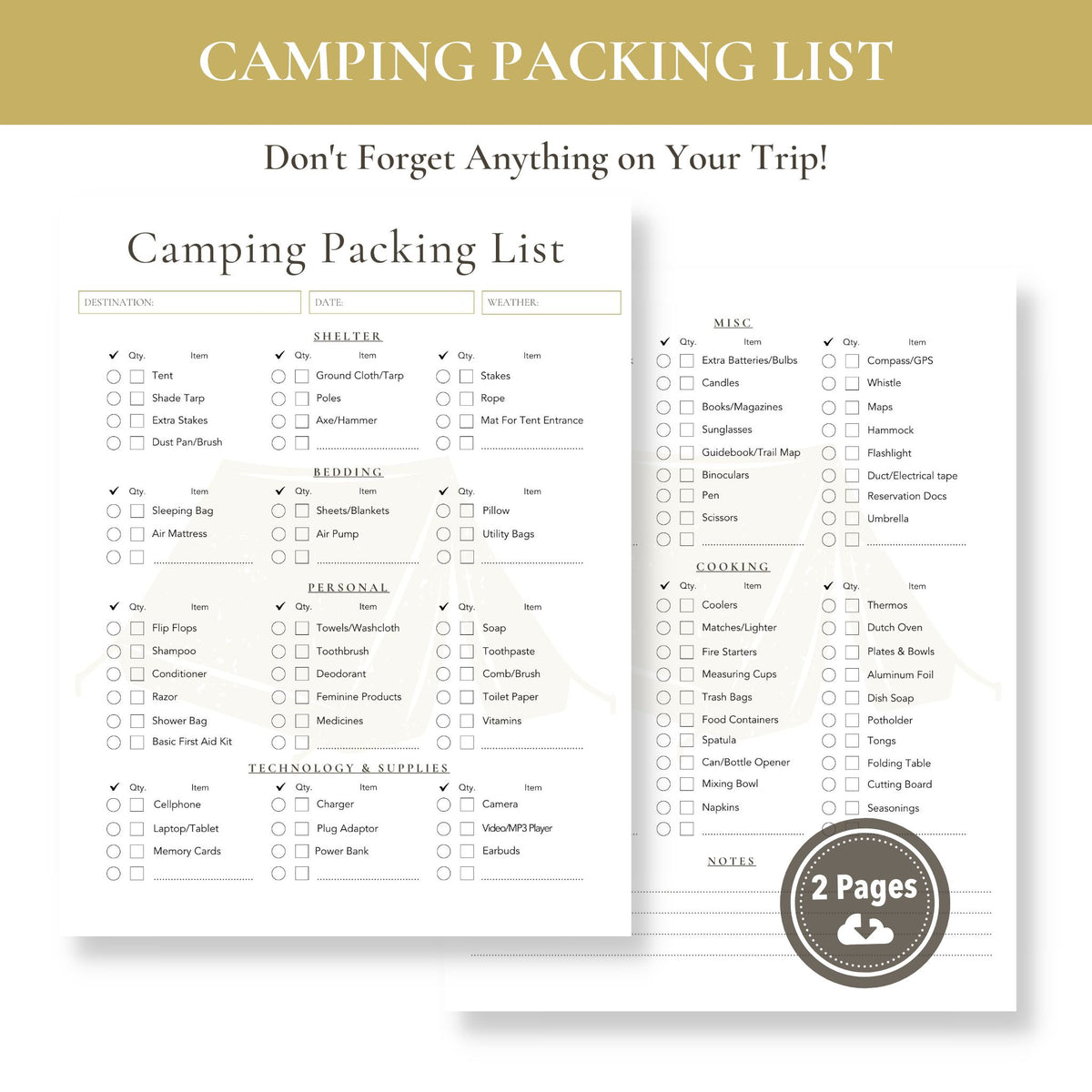 Camping packing list