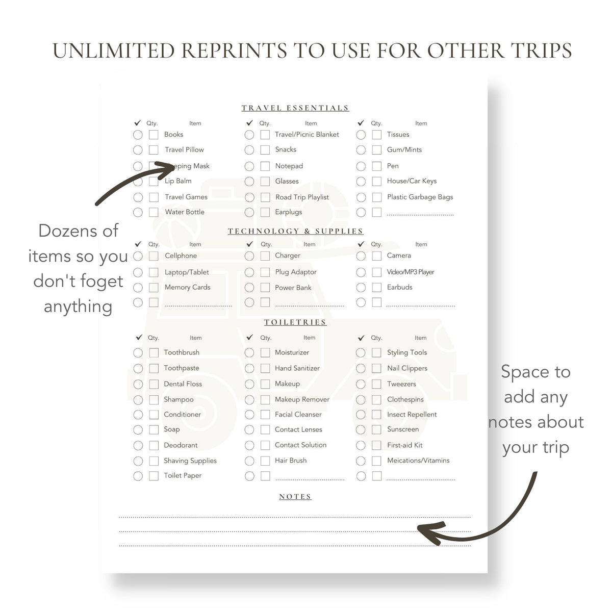 Digital Download Printable Road Trip Planner Checklist Ultimate