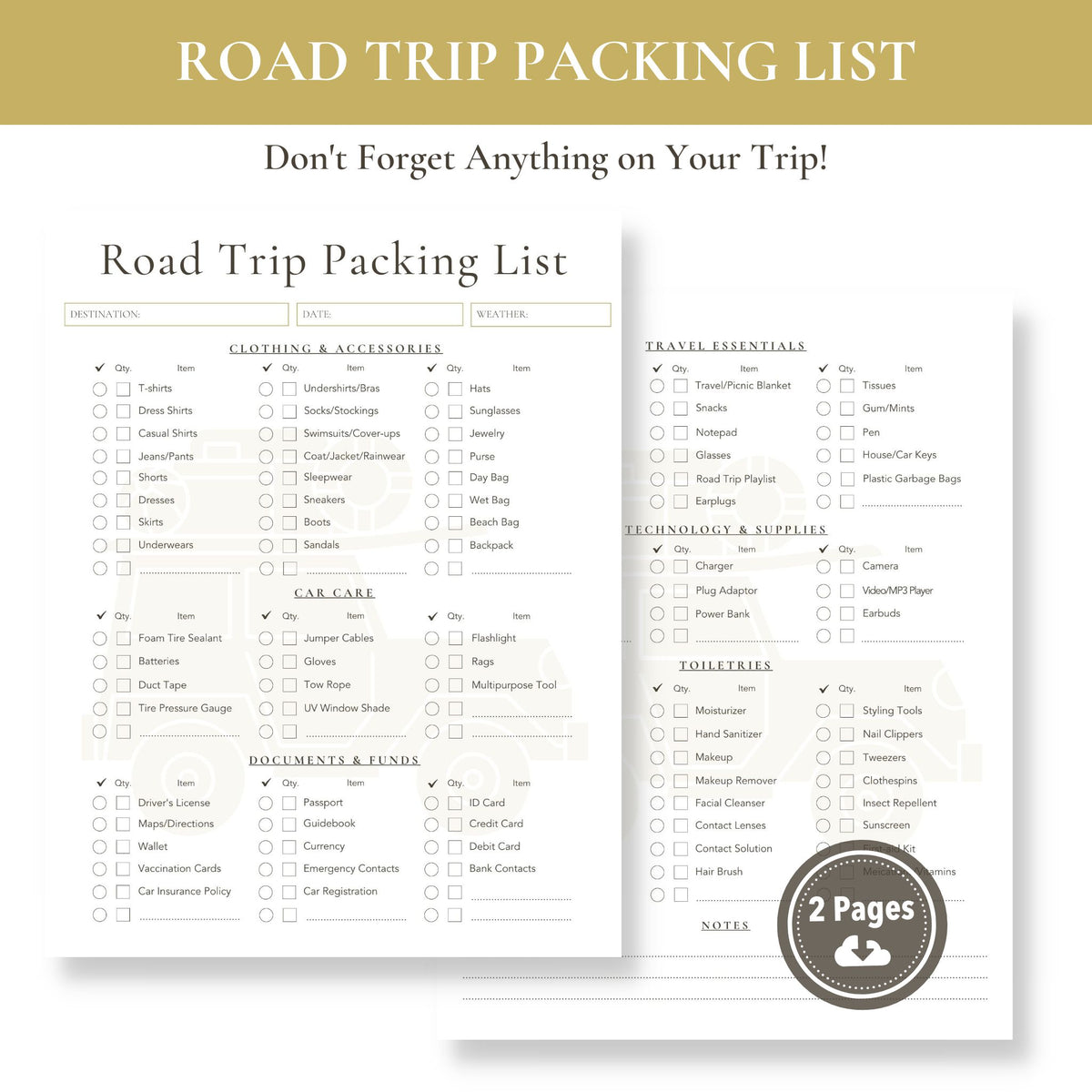 Laminated Road Trip Checklist Ultimate Planner Packing List Never