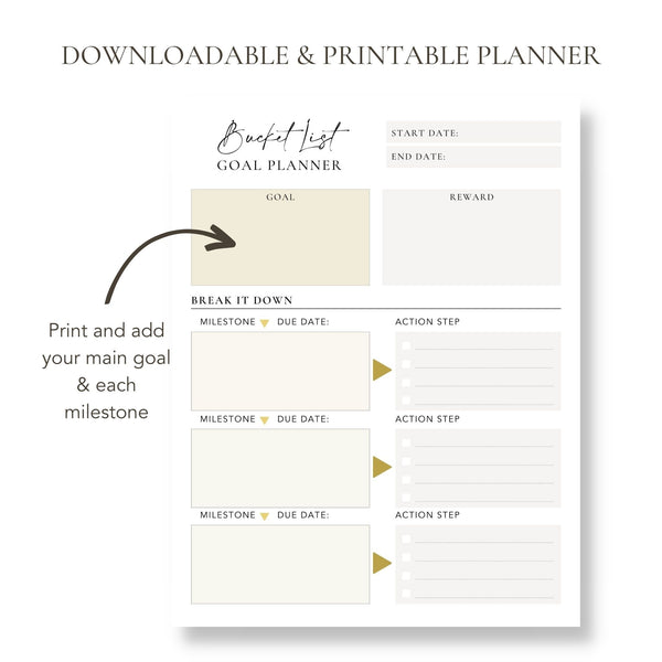 Bucket List Goals Planner (Printable)