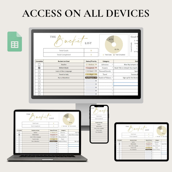Bucket List Tracker Spreadsheet