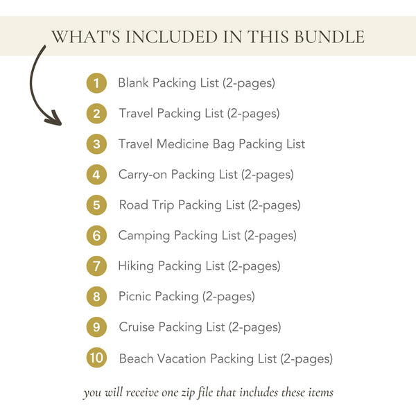 Packing List Bundle (10 Printable Lists)