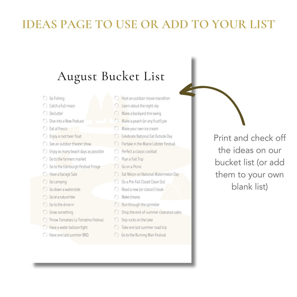 August Bucket List (Printable)