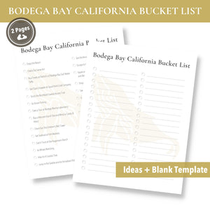 Bodega Bay California Bucket List (Printable)