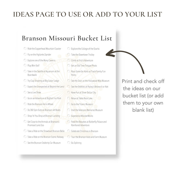 Branson Missouri Bucket List (Printable)