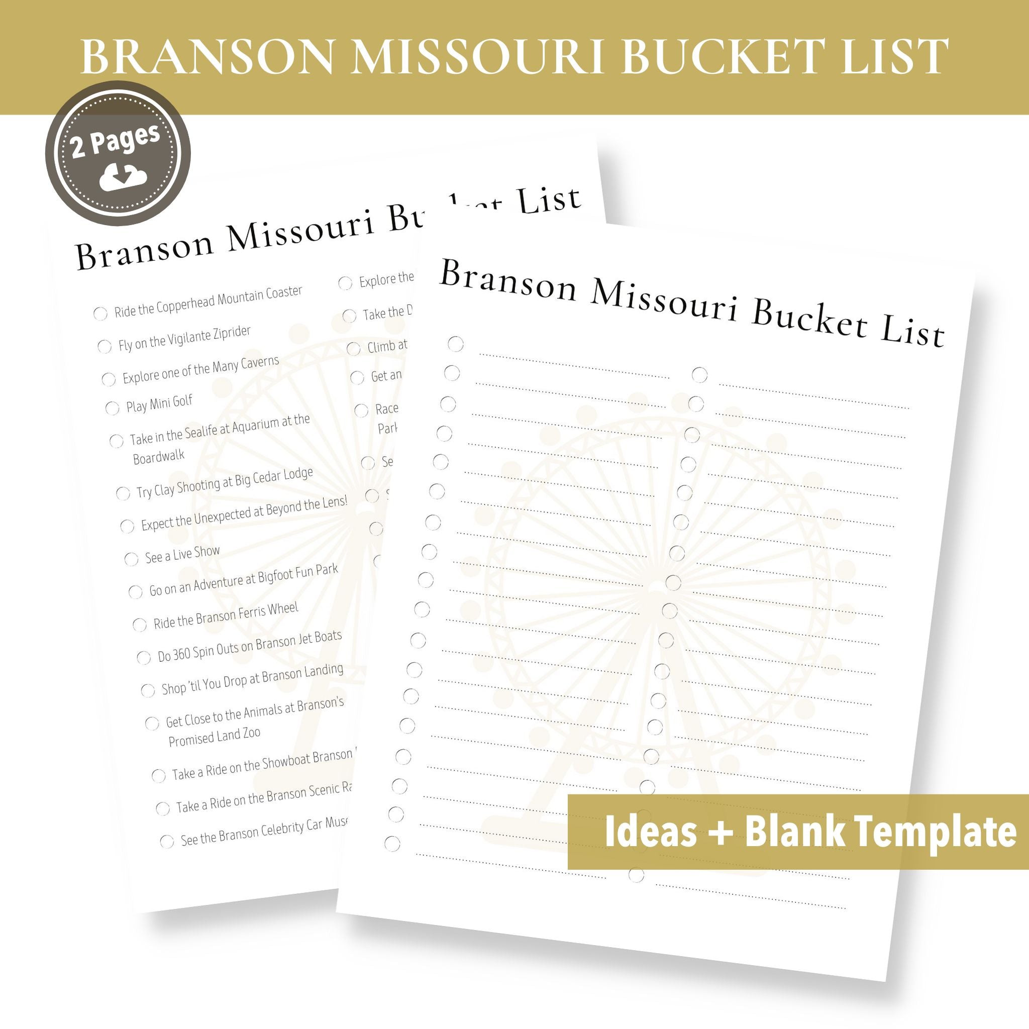 Branson Missouri Bucket List (Printable)