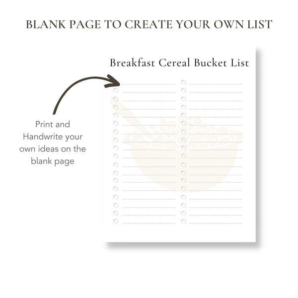 Breakfast Cereal Bucket List (Printable)