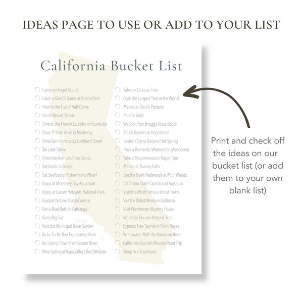 California Bucket List (Printable)