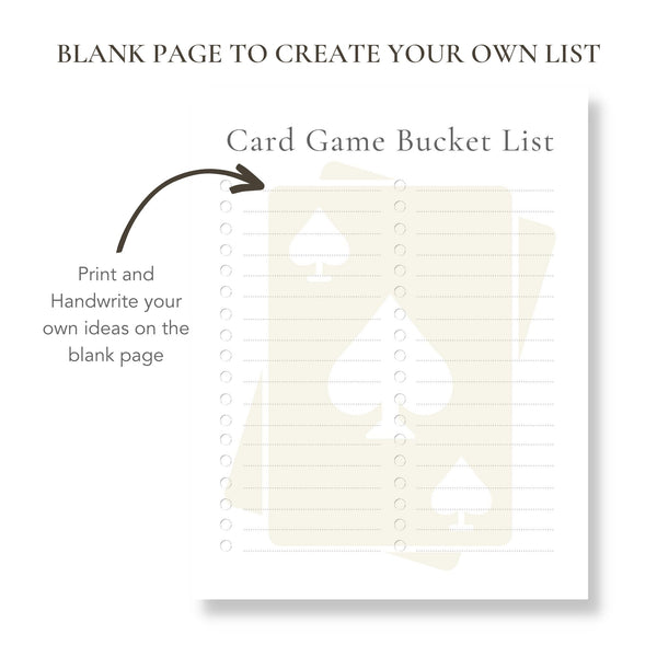 Card Game Bucket List (Printable)