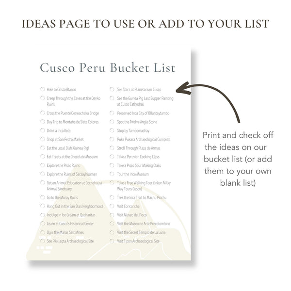 Cusco Peru Bucket List (Printable)