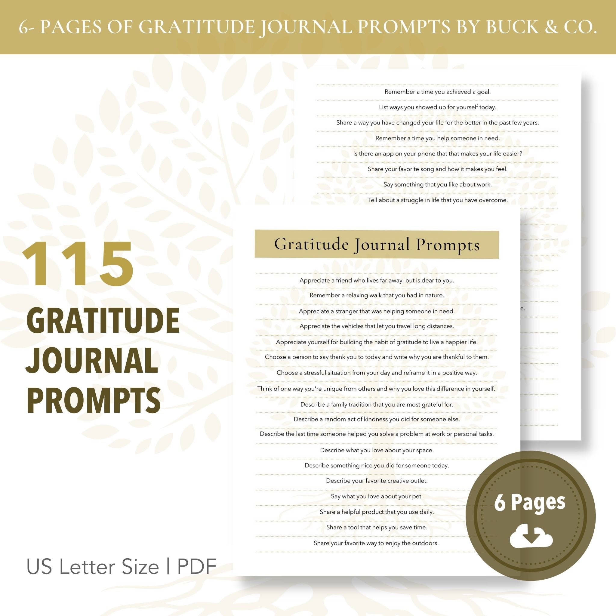 Gratitude Journal Prompts Printable Daily Reflection
