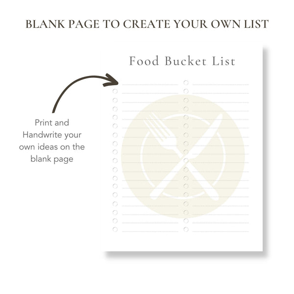 Food Bucket List (Printable)