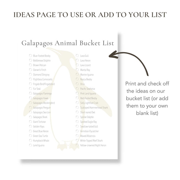 Galapagos Islands Animal Bucket List (Printable)