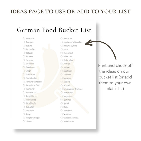 German Food Bucket List (Printable)