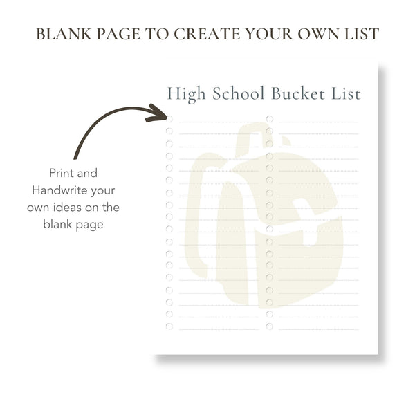 High School Bucket List (Printable)