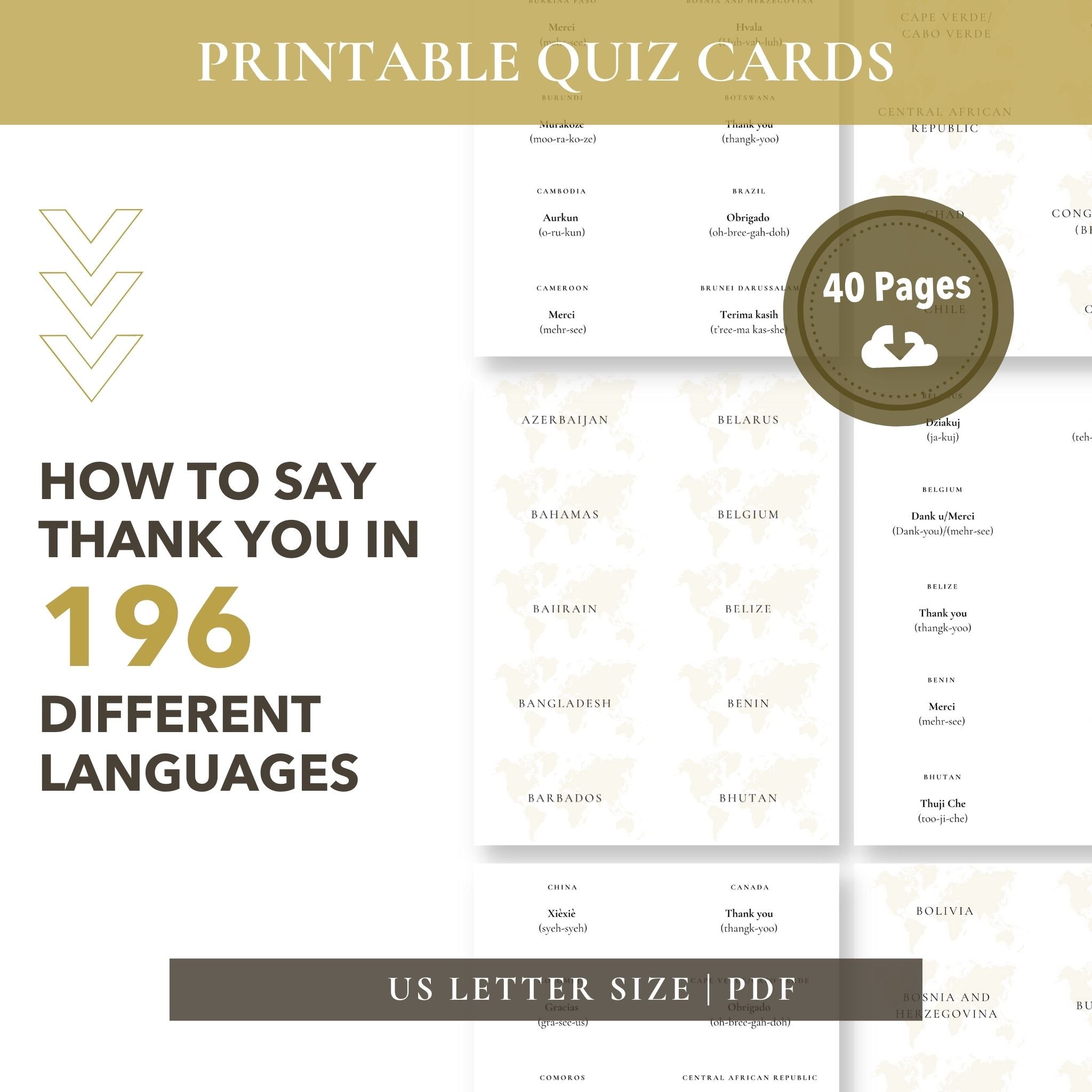 Thank You in 196 Different Languages Cards (Printable)
