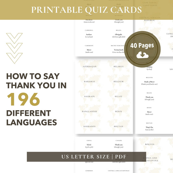 Thank You in 196 Different Languages Cards (Printable)