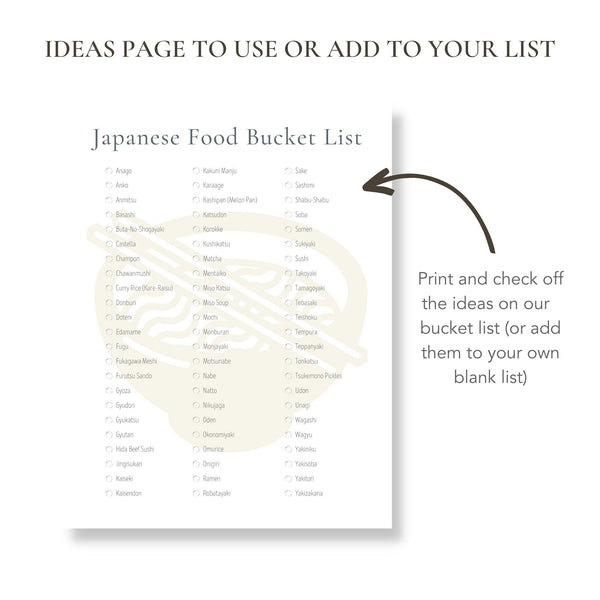 Japanese Food Bucket List (Printable)