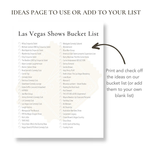 Las Vegas Show Bucket List (Printable)