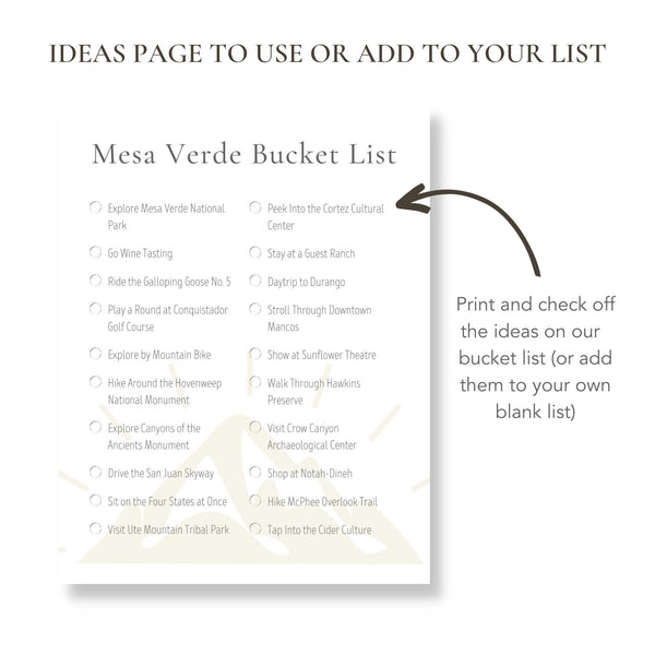 Mesa Verde Colorado Bucket List (Printable)