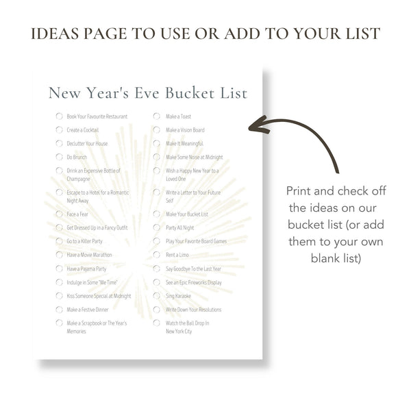 New Year's Eve Bucket List (Printable)