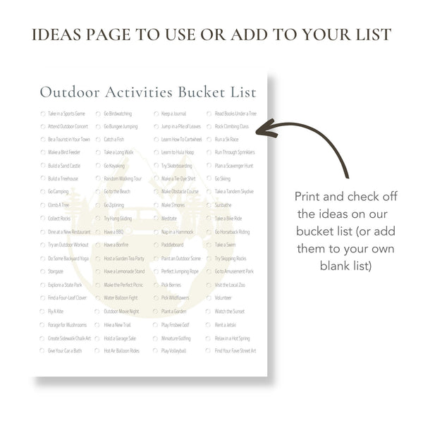 Outdoor Activities Bucket List (Printable)