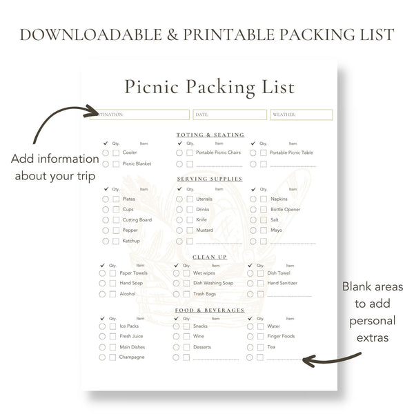 Picnic Packing List(Printable)