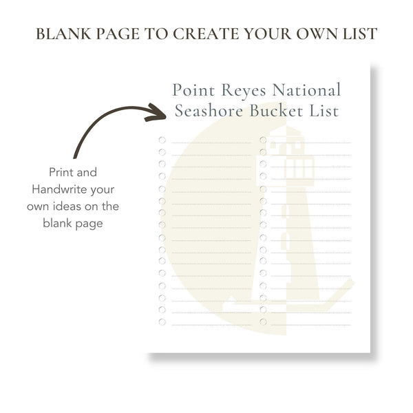 Point Reyes National Seashore Bucket List (Printable)