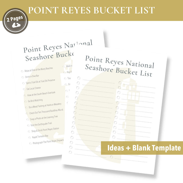 Point Reyes National Seashore Bucket List (Printable)