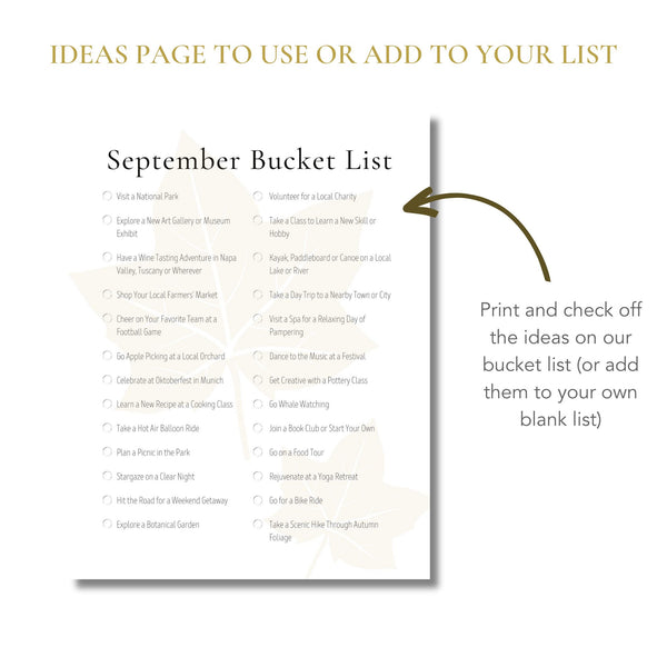 September Bucket List (Printable)