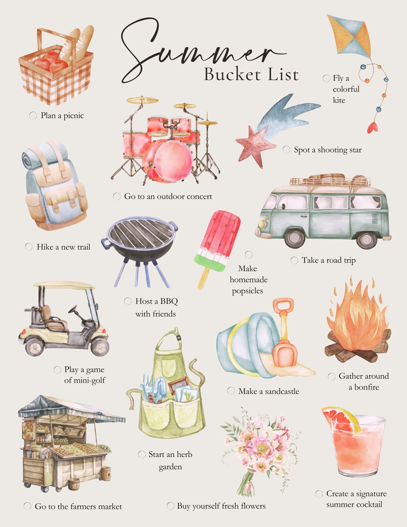 Summer Bucket List (Printable)