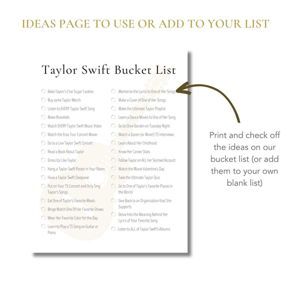 Taylor Swift Bucket List (Printable)