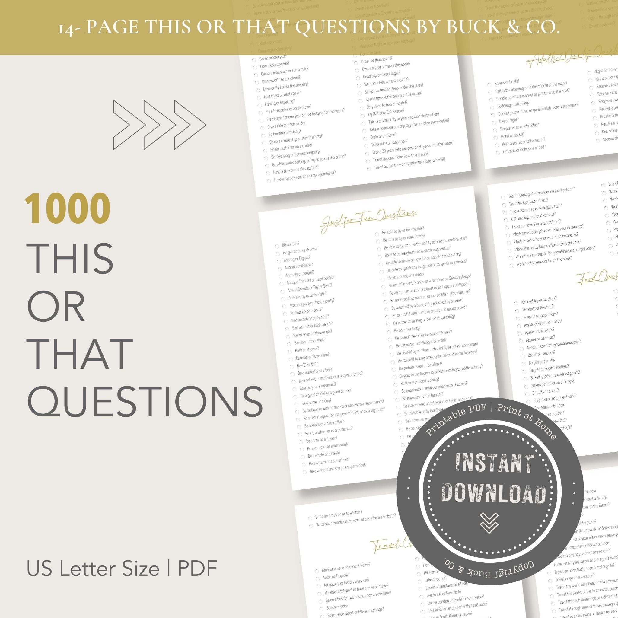 This or That Questions (Printable)