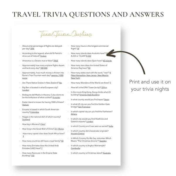 Travel Trivia Questions (Printable)