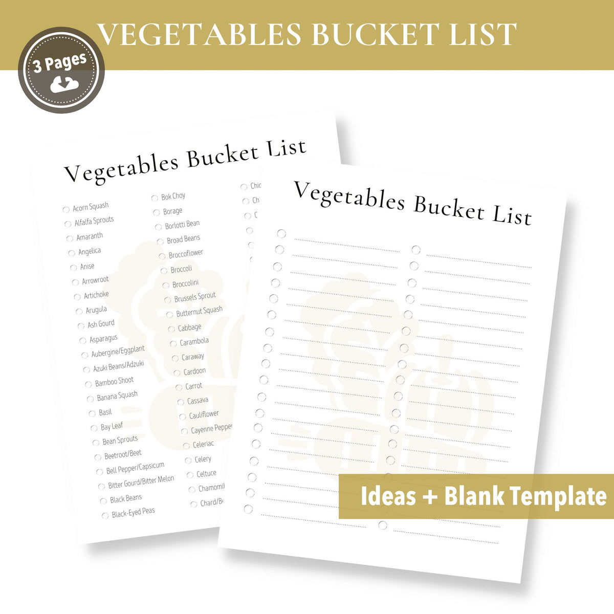 Printable Vegetables Bucket List (Blank Template Included!) buck & co.