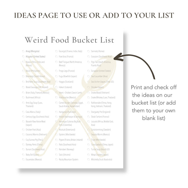 Weird Food Bucket List (Printable)