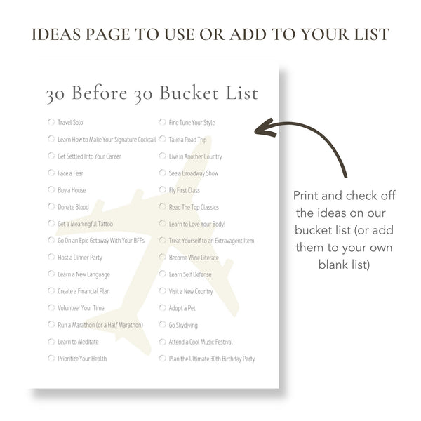 30 Before 30 Bucket List (Printable)