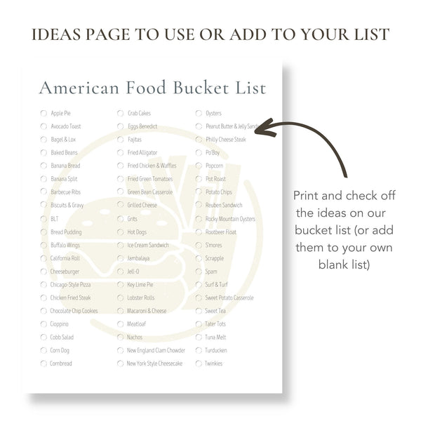 American Food Bucket List (Printable)