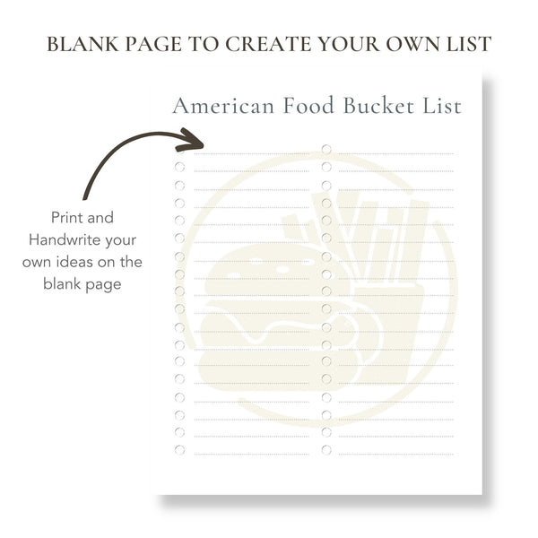 American Food Bucket List (Printable)