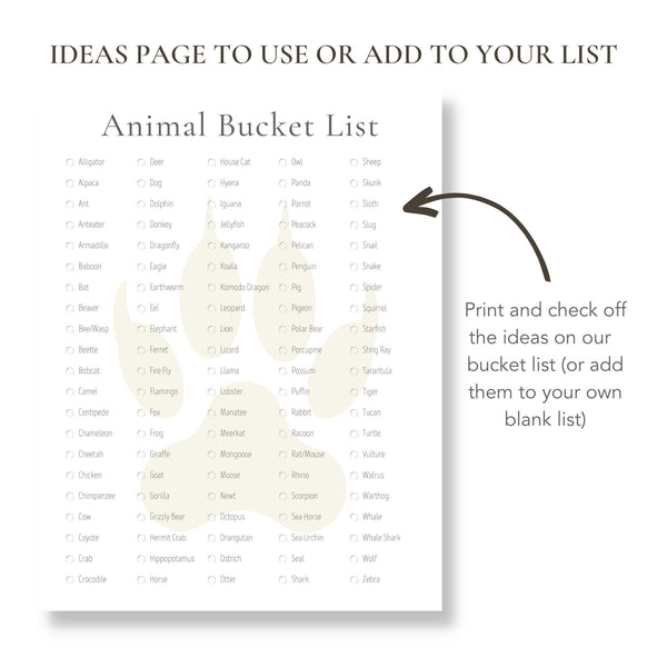 Animal Bucket List (Printable)