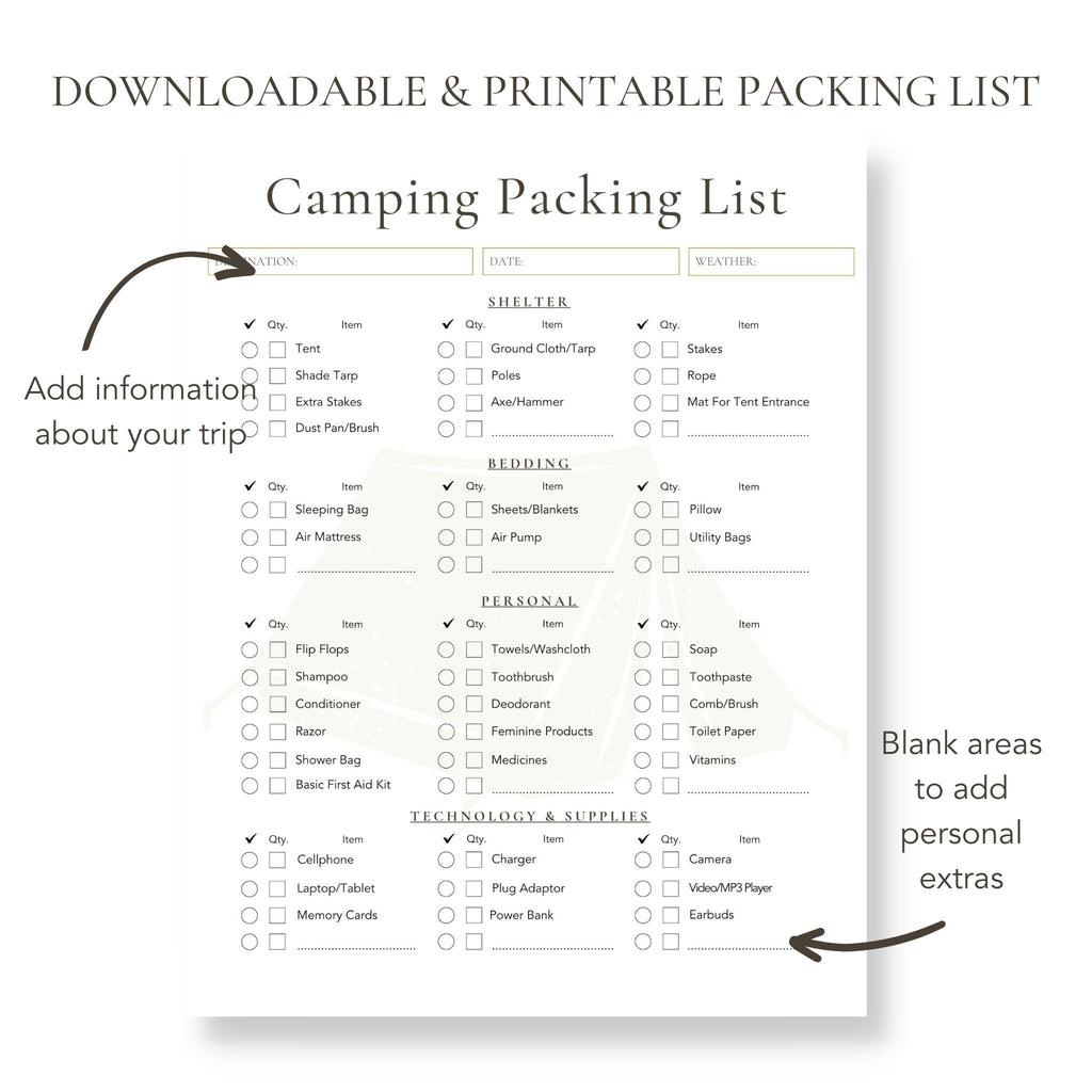 tent camping packing list Printable Camping Packing List (The Ultimate Checklist!) – buck & co