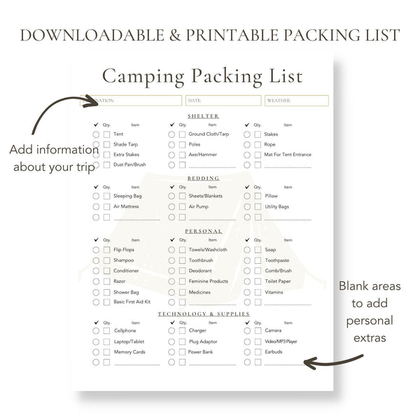 Camping Packing List (Printable)